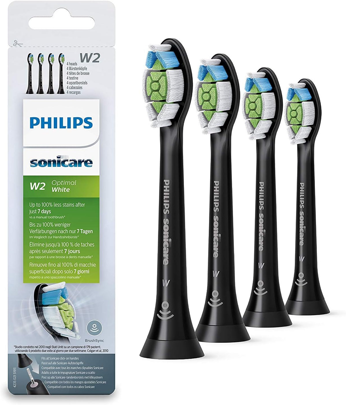 Philips Sonicare White Plus (Old Diamond Clean) Replacement Brush, Standard, Set of 4, Black