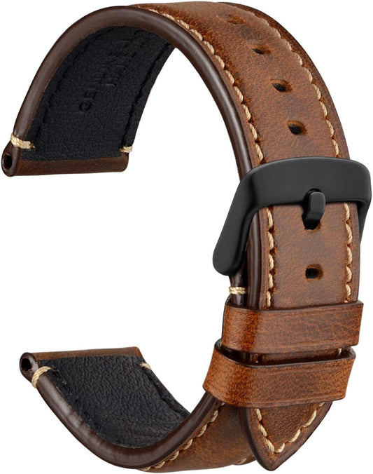 Watch Strap, 0.7, 0.8, 0.9, 0.9 inch (18, 20, 22, 24 mm) Replacement Band, Retro Genuine Leather Wristwatch Band