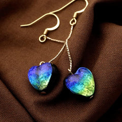 Women's Firefly Glass Earrings, Luminous Keramarin, Hook Earrings, Heart, Okinawa, Ryukyu, Glass Brass Silver Iron