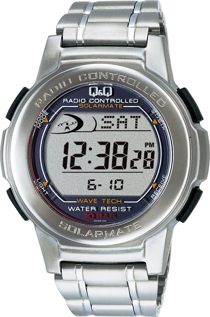 Citizen Q Q Watch Digital Radio Solar Waterproof Date Metal Band MHS5-200 Men's Silver