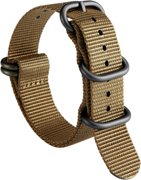 Watch Band Thick G10 Fine Watch Replacement Nylon Strap Multicolor Watch Strap for Men Women 18mm 19mm 20mm 21mm 22mm 23mm 24mm Military Heavy Duty 5 Ring Silver/Black with Stainless Steel Buckle
