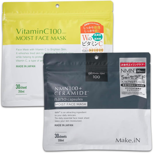 Make.iN VC100   NMN Ceramide Moist Face Mask Set (30 pcs each) | Vitamin C 100 Vitamin Niacinamide Moisturizing Skin Care