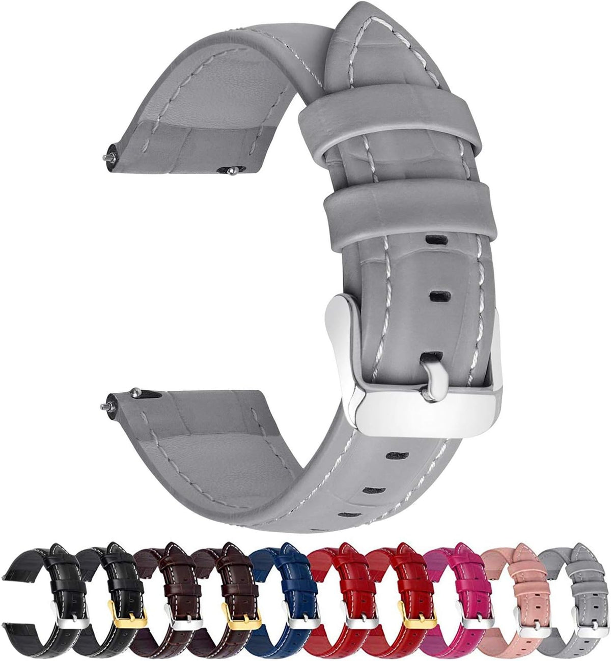 Quick Release Watch Band, Watch Strap, 0.8 inch (20 mm), 0.9 inch (22 mm), Bamboo Genuine Leather, Band, Smart Watch Band, Smart Watch Band, Wristwatch, Wristwatch, Wristband, Women's, Men's, Present, Leather Band, gray