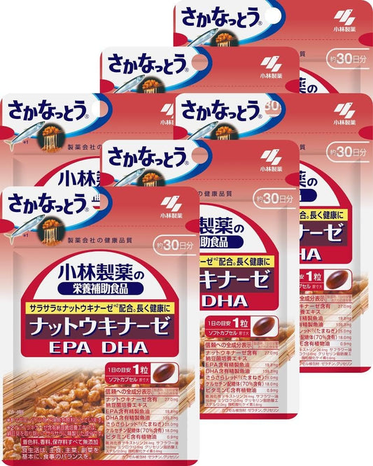 Kobayashi Pharmaceutical Natsukinase EPA DHA Nutritional Supplement, Approx. 30 Day Supply, 30 Tablets x 6 Packs