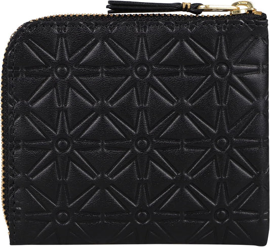 EMBOSS PATTERN A Comme des Garcons Embossed Wallet, Coin Purse, Coin Case, L-Shaped Zipper, Genuine Leather, Men's, Women's, Black, SA310E