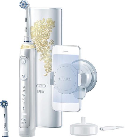 Braun D7015266XCMK Oral B Genius 10000A Electric Toothbrush, Marrakesh White (Overseas Voltage Compatible)