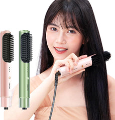 Hair Iron Brush, Heat Brush, Frizz-Free, Burn-Prevention, Constant Temperature Control, For Salons, Household Use, Straightening Brush (Pink)