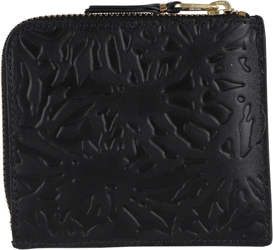 Comme de Garcons SA3100EF Wallet, Coin Purse, Coin Case, L-Shaped Zipper, EMBOSSED FOREST Embossed Forest, Men's, Women's, Black, Green, Black