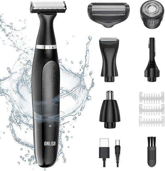 ONLISA Body Shaver, Men’s Body Electric Shaver, Vio 6 in 1 Multifunctional Set, IPX5 Waterproof, Bath Shaver, Full Body, Armpit Hairs, Eyebrows, Shanks, Face, Men’s Japanese Instruction Manual, Black