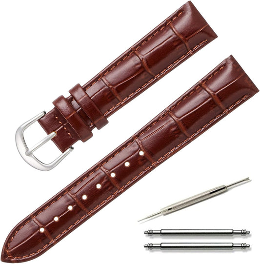 Watch Strap, Genuine Leather, Crocodile Embossed Leather, Watch Band, Watch Bracelet, Replacement Strap, 0.47 - 0.87 inches (12 - 22 mm), Bracelet Replacement Instruction Manual Included (English Language Not Guaranteed)