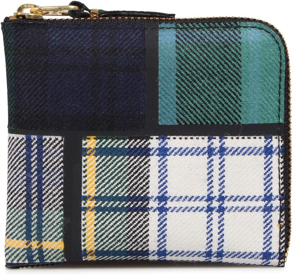 SA3100TP TARTAN PATCHWORK COIN CASE Wallet, Coin Purse, Men's, Women's, L-Shaped Zipper, Genuine Leather, Tartan Plaid, Green, green