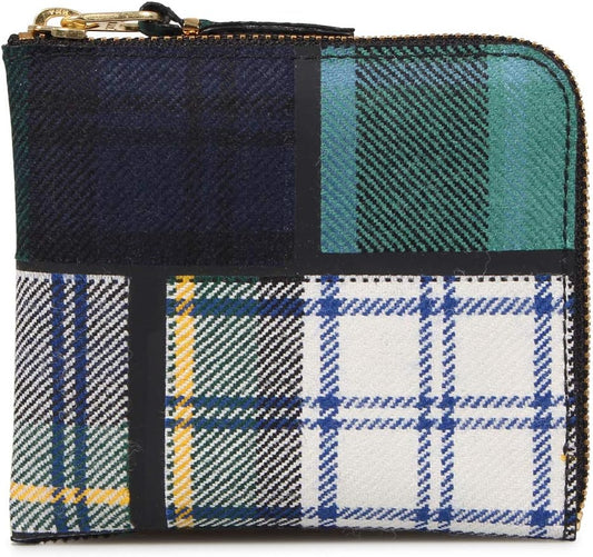 SA3100TP TARTAN PATCHWORK COIN CASE Wallet, Coin Purse, Men's, Women's, L-Shaped Zipper, Genuine Leather, Tartan Plaid, Green, green