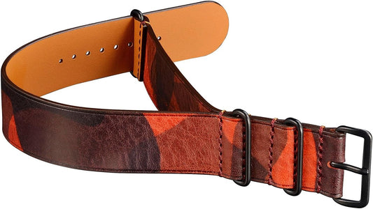 Genuine Leather NATO Belt, 0.8 inches (20 mm), 0.9 inches (22 mm), Military Camouflage Watch Band, Italian Leather