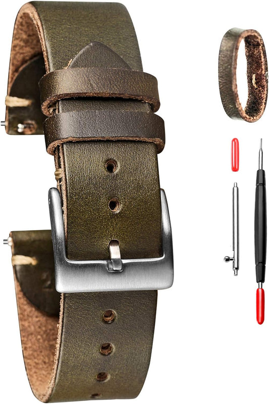 Watch Band Leather Watch Replacement Band Soft Horween Chrome Excel Leather Material Quick Release Genuine Leather Band 2mm Thickness 18/19/20/21/22mm Vintage Leather Strap