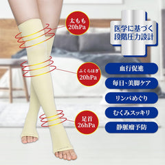 Compression Socks, Elastic Stockings, Medical Use, Women's, Elastic Stockings, For Women, Elastic Stockings, For Men, Beautiful Legs, Tightening, Toeless, While Sleeping (Cream, S)