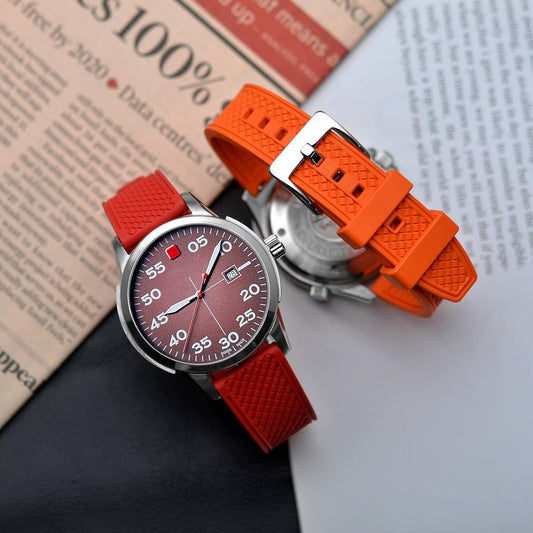 Fluorine Rubber Watch Band, 0.7 / 0.8 / 0.9 inches (18 / 20 / 22 mm), FKM Rubber Watch Strap, Quick Release Silicone Band