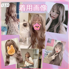 Lily's Select Wig, Long Curly Full Wig, Korean Fashion KPOP Free Arrangement Wig (Pink Beige)