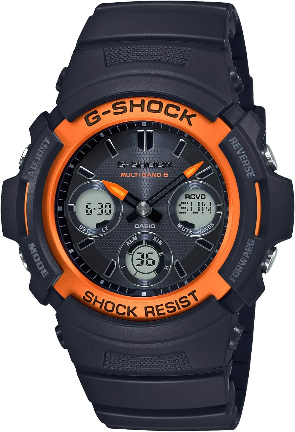 Casio AWG-M100 Series G-Shock Radio Solar Wristwatch, Limited Edition / Black x Orange, Resin Band