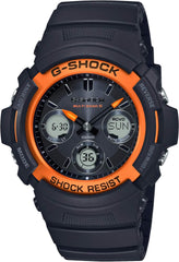 Casio AWG-M100 Series G-Shock Radio Solar Wristwatch, Limited Edition / Black x Orange, Resin Band