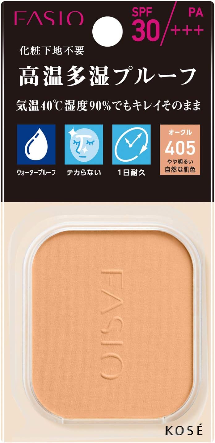 FASIO Powerful Stay UV Foundation Refill 405 Ochre, Slightly Bright, Natural Skin Color, Refill, 0.3 oz (10 g)