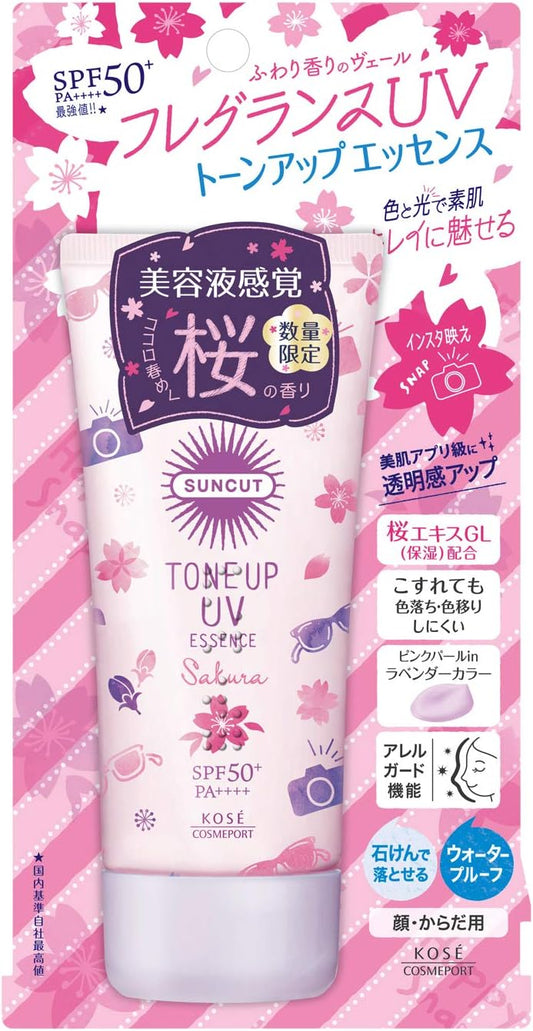 Suncut KOSE Sunscreen Tone Up UV Essence Color Control Transparency SPF50+ PA++++ Waterproof Cherry Blossom Scent 100g (x 1)