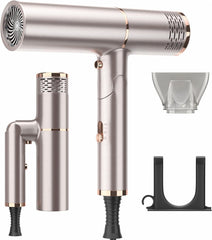 New release in November 2023 Hair dryer, large airflow, quick drying, 1200W, 3-level negative ion adjustment, constant temperature of 57℃, lightweight, foldable hair dryer with nozzle, for home use/hair travel/salon gift (gold)