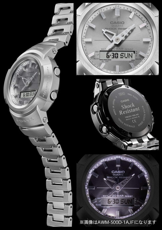 Casio AWM-500D-1A8JF AWM-500D-1A8JF Wristwatch, Full Metal, Radio-Solar, Silver, Limited Edition / Full Metal (Silver), Casual