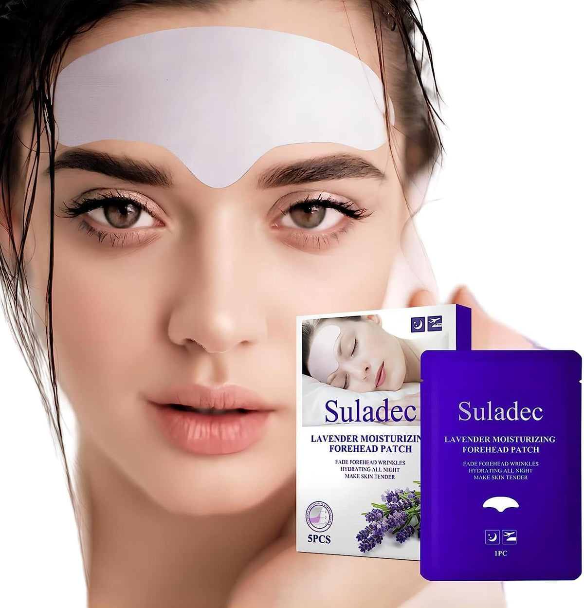 SULADEC Lavender Forehead Wrinkle Mask   Moisturizing Forehead Patch, Forehead Wrinkles Wrinkle Patch for Overnight Sleeping Facial Firming Flush Seal, Hydrogel Technology, Natural Ingredients, Pack of 5