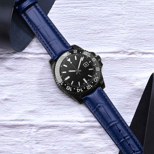 Leather Watch Band, 0.7 inch (18 mm), 0.9 inch (20 mm), 0.9 inch (22 mm), 0.9 inch (24 mm), 1.0 inch (26 mm), Genuine Leather Watch Strap, Crocodile-Style Replaceable