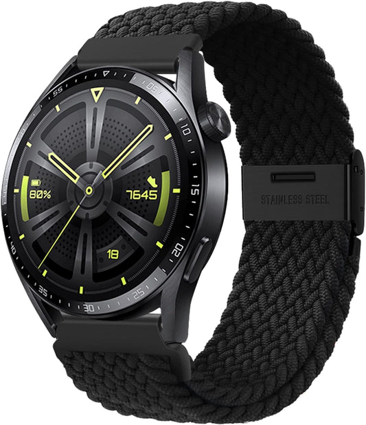 AGUPERFIT Watch Band, 20mm 22mm Stepless Adjustment Stainless Steel Buckle Braided Solo Loop Strap Fashion Comfortable Elastic Breathable Quick Release Strap for Watch and Smart Watch Replacement Band (22mm, Black)