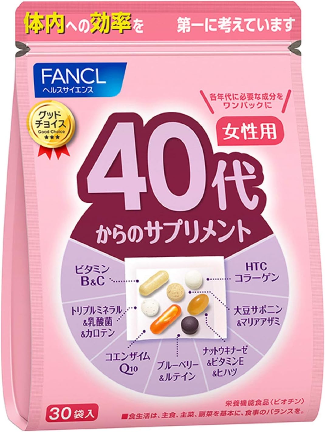 FANCL Supplements for Women from their 40s, 15-30 Day Supply (30 Bags), Aged Supplements (Vitamins, Minerals, Lactic Acid Bacteria) Individually Packaged