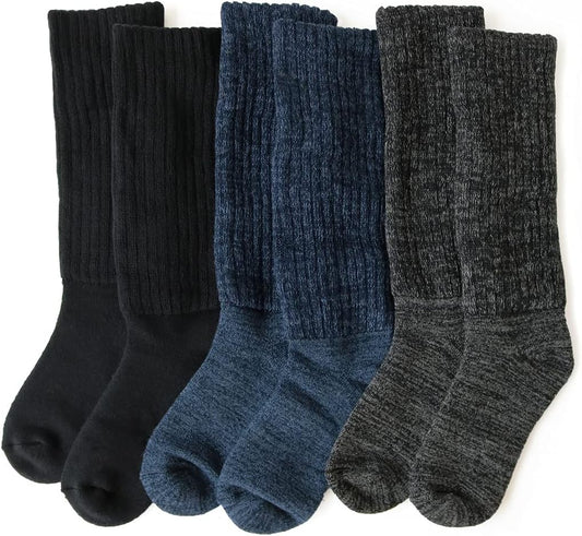 Warm Socks, Men's, Extra Thick, 3 Pair Set, Foot Pile, Warm, Double Knitted, Long Socks, Thermal, Thick, Room Socks, Cold Protection, Loose Fit, High Socks, Black