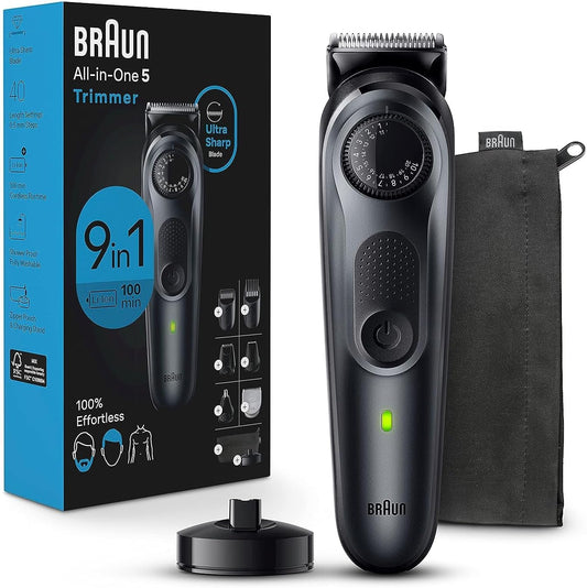 Braun All-in-One Style Kit Series 5 9-in-1 Men's Trimmer, Beard Trimmer, Landscaping Body Trimmer, Hair Clipper, Super Sharp Blade, 40 Lengths, Waterproof, 5490