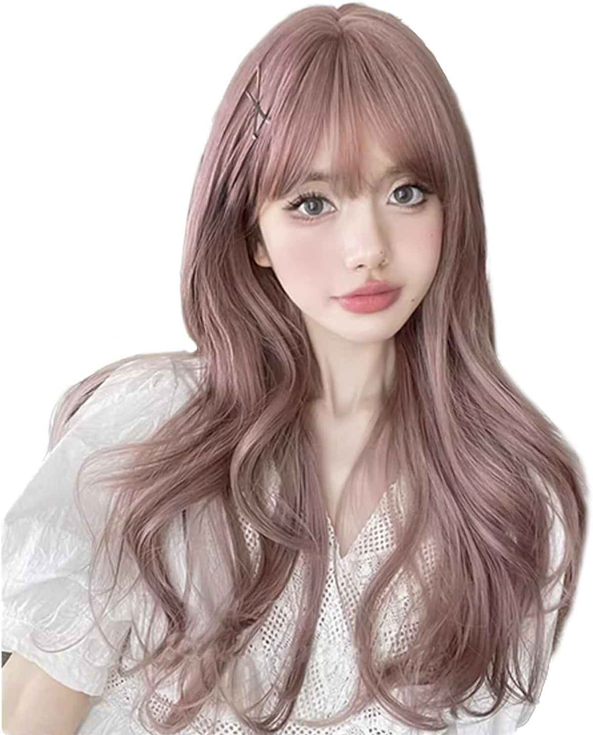 BARSDAR Wig, Long, Curly Hair, Inner Color, Full Wig, Wavy, Natural Crossdressing Wig, Harajuku Style, Gradient, Stylish, Fashionable, Cute, Women's, Small Face, Heat Resistant, With Net/Comb, Mauve