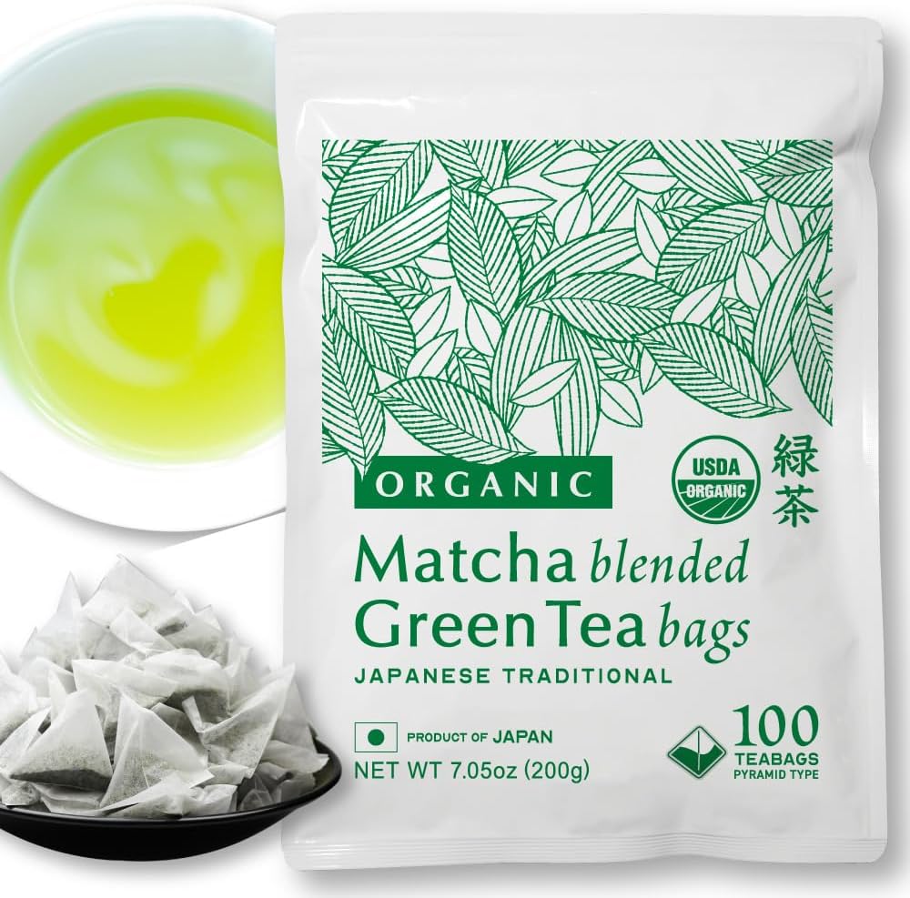 NAKANE TEA INC. Organic Green Tea with Matcha, Tea Bags, 100 Packets (0.7 oz (2 g) x 100 Pieces, Shizuoka Prefecture, Organic Japanese Tea