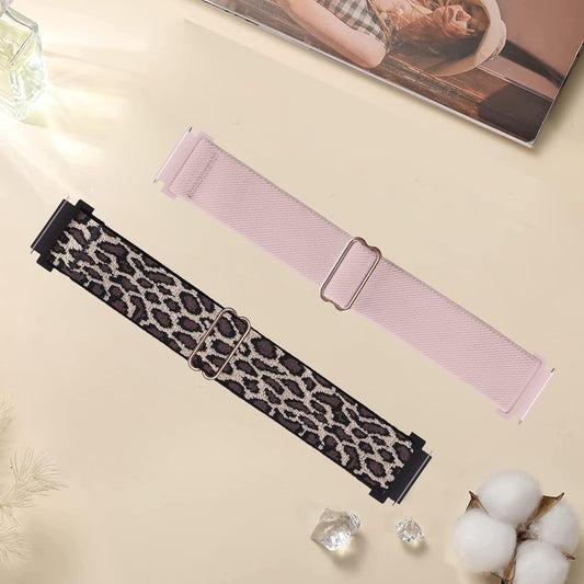 AGUPERFIT Watch Band, Quick Release Belt, Soft Fit, Lightweight, Breathable, Nylon Elastic Watch Band, Stepless Adjustment Solo Loop Rubber Strap, Smart Watch Replacement Band, Set of 2 (20mm, Silt + Leopard)