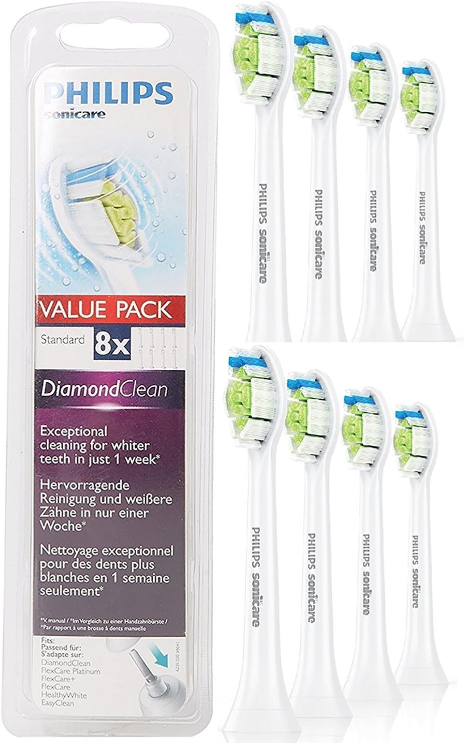 Sonicare White Plus (formerly Diamond Clean) Replacement Brush Standard 8-piece set HX6068/01 Parallel Import