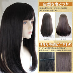 Long Straight Wig Set, Natural Black, Black Hair, Natural Wig, Natural Dresses, Wig, Curl, Lolita, Everyday, Heat Resistant Treatment, Net Included, Brush Included, Wig Stand Included (Natural Straight)