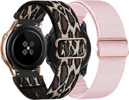 AGUPERFIT Watch Band, Quick Release Belt, Soft Fit, Lightweight, Breathable, Nylon Elastic Watch Band, Stepless Adjustment Solo Loop Rubber Strap, Smart Watch Replacement Band, Set of 2 (20mm, Silt + Leopard)