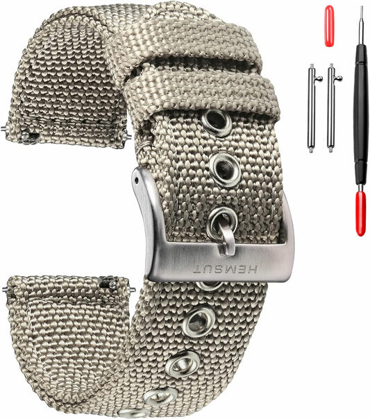 Watch Band Nylon Watch Strap Nylon Sports Watch Strap 18/20/22/24mm 8 Holes Length Adjustment Fits 7.2-8.4 Inch Wrist Quick Release Ventilation Replacement Strap