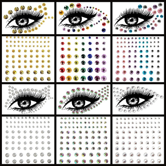 Rhinestone Face Stickers Glitter 3D Glow Eye Makeup Crystal Face Stickers Eye Stickers Set of 6