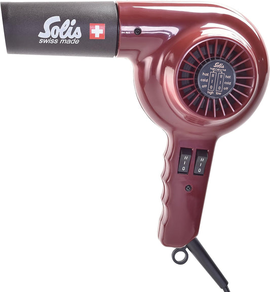 Solis 315 Professional Hairdryer, Bordeaux, Perfect for Blow-Drying