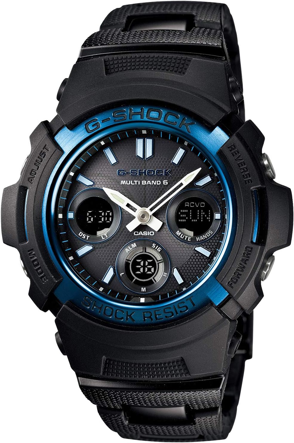 Casio AWG-M100 Series G-Shock Radio Solar Wristwatch, black/blue, Composite Band