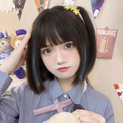 HAIRCUBE Wig, Full Wig, Short Bob, Heat Resistant, Natural, Adult Bob, Small Face, Harajuku Style, Bangs, Everyday, Heat Resistant (Kuroiro   Inner Aoiro)