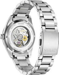 Citizen NB1050-59A Mechanical Automatic Watch, Waterproof, Date, See Through Back, Men's Silver, white, Bracelet Type