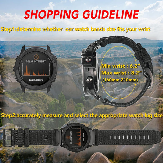 Garmin Belt Canvas Garmin Band for Fēnix, Instinct, Tactix, Vivoactive/Approach/MARQ/Quatix/D2/Forerunner/Enduro Series Upgraded Connector Garmin Quick Fit ver 20/22/26mm
