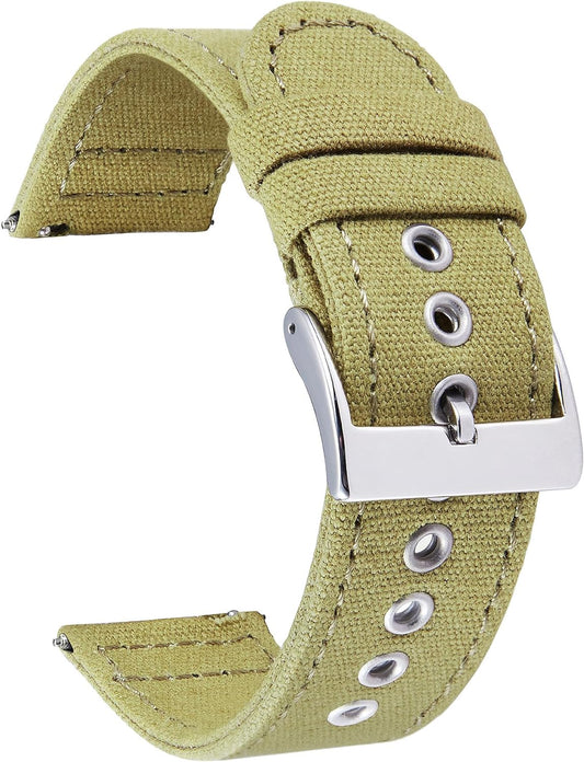 Watch Band, Canvas, Quick Release, Fabric Watch Band, 0.7 inch (18 mm), 0.8 inch (20 mm), 0.9 inch (22 mm), 0.9 inch (24 mm), Replacement Strap, Breathable, Smart Watch Belt, Unisex, 7 Colors, Silver/Black Buckle Included