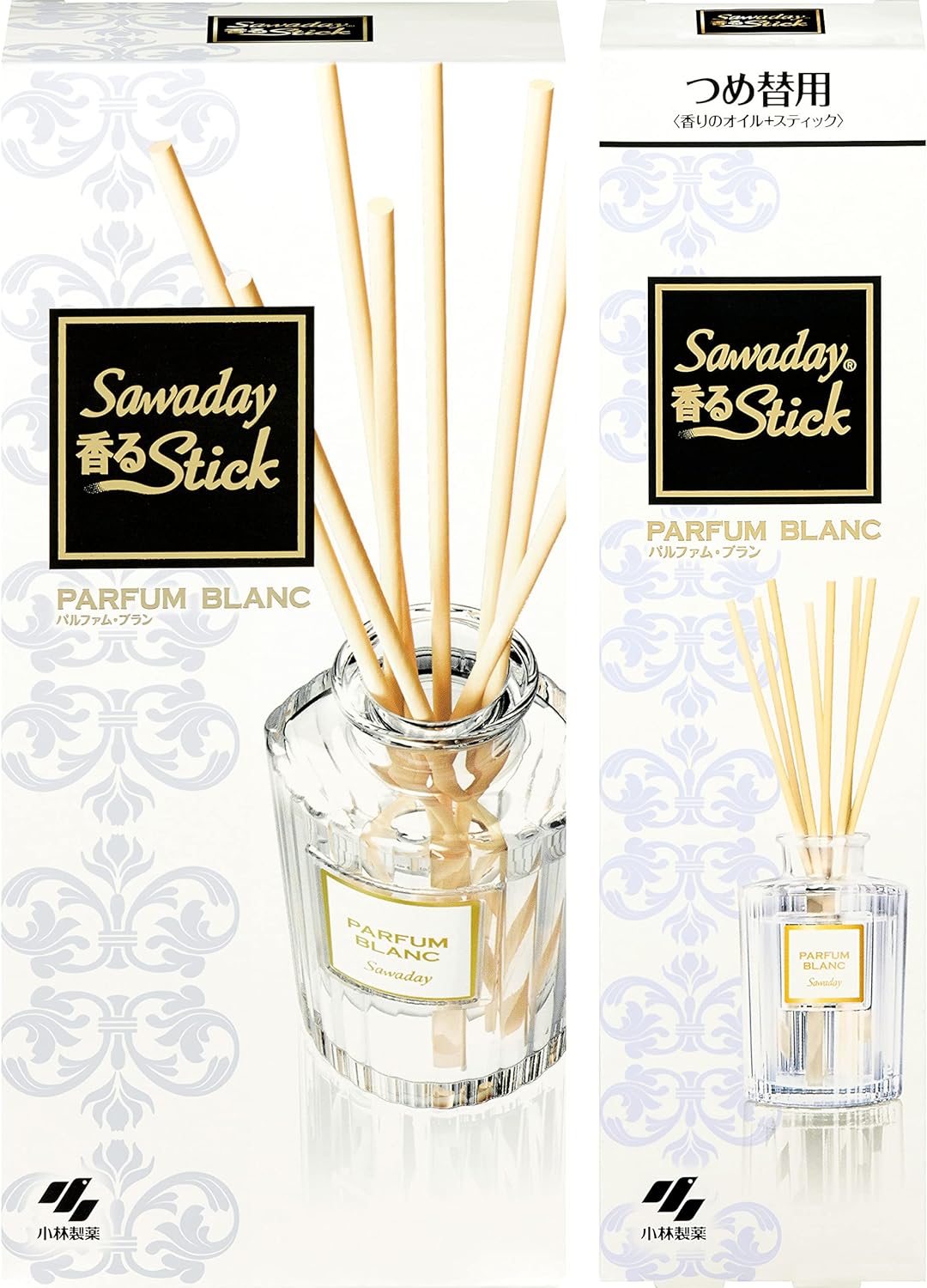 (Bulk Purchase) Sawaday Fragrance Stick Parfum Blanc 2.4 fl oz (70 ml) + Refill 2.4 fl oz (70 ml) Kobayashi Pharmaceutical Air Freshener for Rooms, Room Fragrance Diffuser, Reed Diffuser