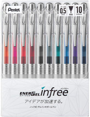 Pentel Gel Ink Ballpoint Pen Energy In-Free 0.5mm 10 Colors BLN75TL-10