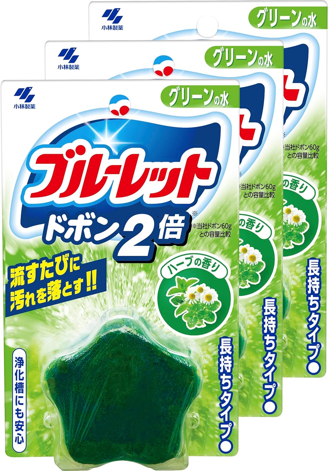 Kobayashi Pharmaceutical Bluelet Dobon Double Toilet Tank Cleaning Agent, Herbs, 4.2 oz (120 g) x 3 Packs